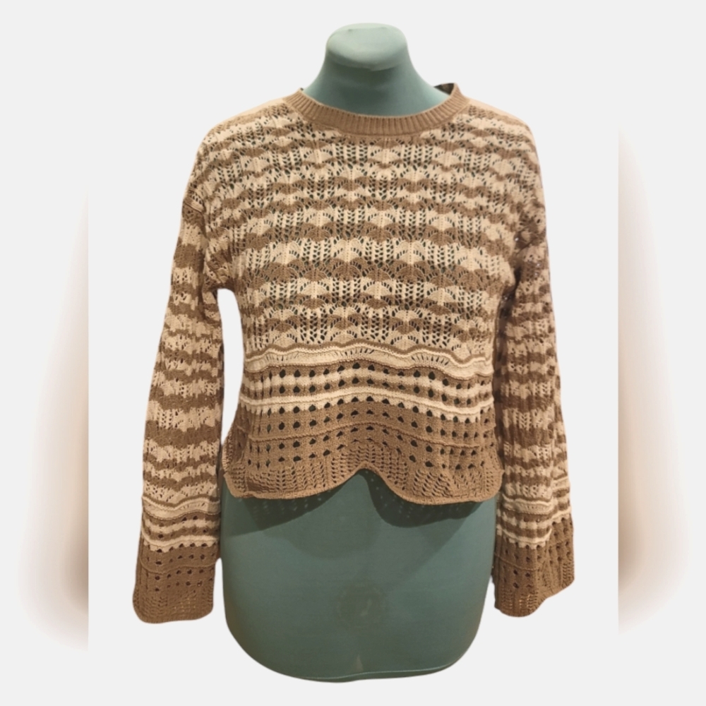 Laundry by Shelli Segal - Women's Crochet Cardigan - Size Small - Tan and White